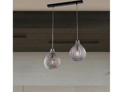 Pista Diamante en hierro negro y estructura cromada con cables orientables y difusores en cristal soplado gris espejo con dec. efecto cristal 2 luces