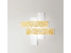 Plafón grande Lara de cristal blanco con detalles en pan de oro 91x91cm, 4 luces E27, IP20, máx 4x52W, estilo moderno, bombillas excluidas