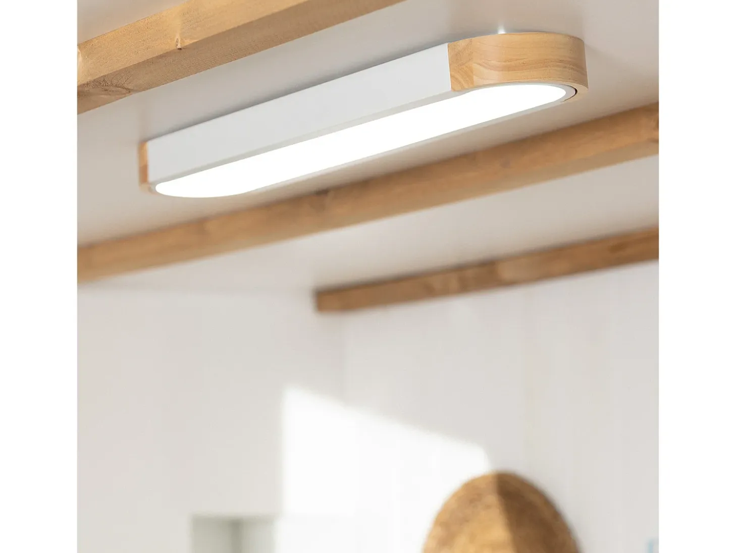 Plafón LED 18W Madera y Metal 140x650 mm CCT Seleccionable Dari Lang Blanco