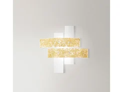 Plafón pequeño Lara de cristal blanco con detalles en pan de oro 70x70cm, 2 luces E27, IP20, máx 2x70W, estilo moderno, bombillas no incluidas
