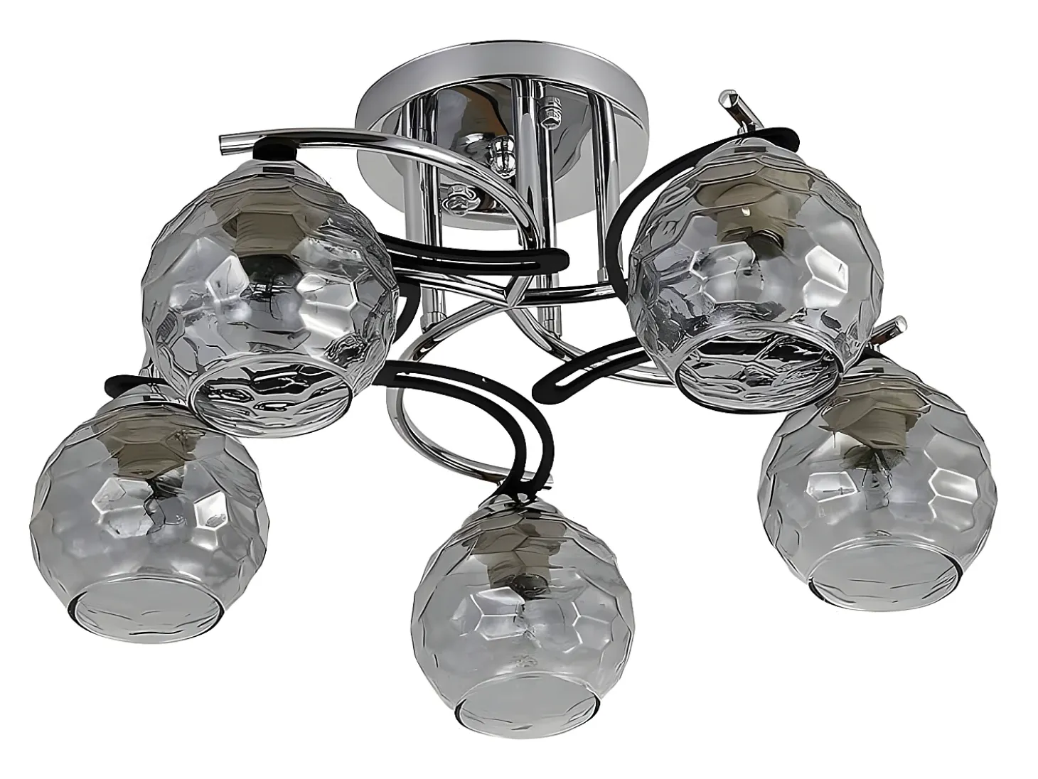 Plafon Etna Cromo De 5 Luces Con Tulipas Cristal