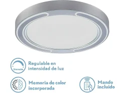Plafon 72w Asher Plata 3000-4000-6500k 5616lm 6x50x50cm Remoto+reg.int+memoria