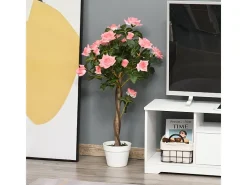 Planta artificial Rosa 90 cm, Decorativa en maceta, plástico, blanco (18x18x90 cm)