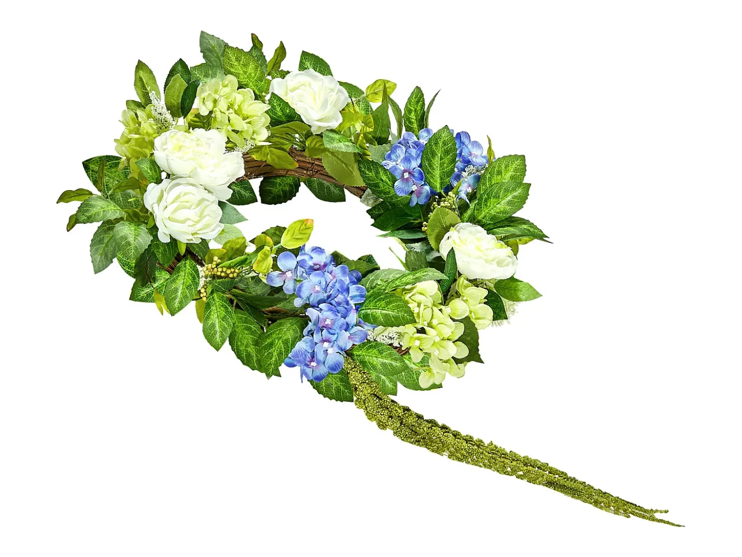 Planta Artificial, SucceBuy Corona Artificial de 58 cm (Azul/Blanco/Verde con Hortensias y Rosas)