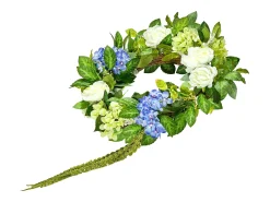 Planta Artificial, SucceBuy Corona Artificial de 58 cm (Azul/Blanco/Verde con Hortensias y Rosas)