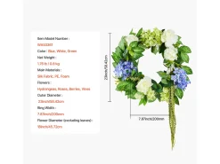 Planta Artificial, SucceBuy Corona Artificial de 58 cm (Azul/Blanco/Verde con Hortensias y Rosas)