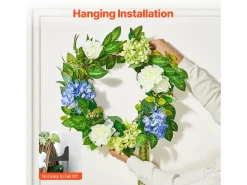 Planta Artificial, SucceBuy Corona Artificial de 58 cm (Azul/Blanco/Verde con Hortensias y Rosas)