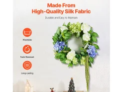 Planta Artificial, SucceBuy Corona Artificial de 58 cm (Azul/Blanco/Verde con Hortensias y Rosas)
