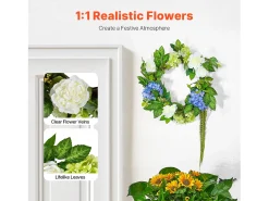 Planta Artificial, SucceBuy Corona Artificial de 58 cm (Azul/Blanco/Verde con Hortensias y Rosas)