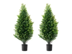 Planta Artificial, SucceBuy Paquete de 2 Árboles Topiarios Artificiales de Cedro de 91 cm Resistentes a los Rayos UV para Decoración Interior/Exterior