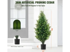 Planta Artificial, SucceBuy Paquete de 2 Árboles Topiarios Artificiales de Cedro de 91 cm Resistentes a los Rayos UV para Decoración Interior/Exterior
