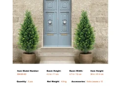 Planta Artificial, SucceBuy Paquete de 2 Árboles Topiarios Artificiales de Cedro de 91 cm Resistentes a los Rayos UV para Decoración Interior/Exterior