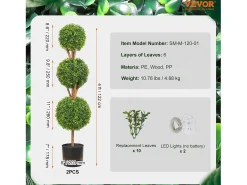 Planta Artificial, SucceBuy Árbol Topiario Artificial de 120 cm, Planta Decorativa con Hojas Reemplazables
