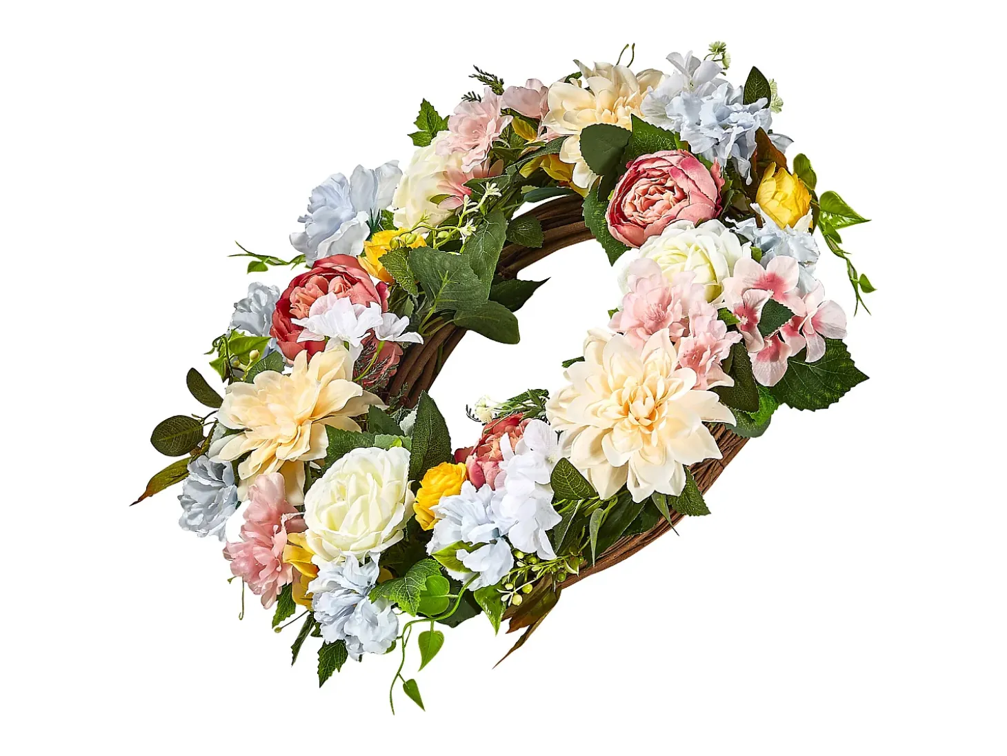 Planta Artificial, SucceBuy Corona Artificial de 61 cm (Peonías Blancas, Hortensias Amarillas y Rosas)