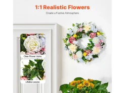 Planta Artificial, SucceBuy Corona Artificial de 61 cm (Peonías Blancas, Hortensias Amarillas y Rosas)
