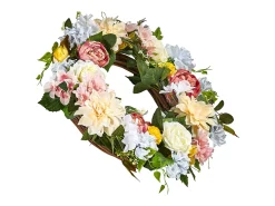 Planta Artificial, SucceBuy Corona Artificial de 61 cm (Peonías Blancas, Hortensias Amarillas y Rosas)