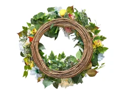Planta Artificial, SucceBuy Corona Artificial de 61 cm (Peonías Blancas, Hortensias Amarillas y Rosas)