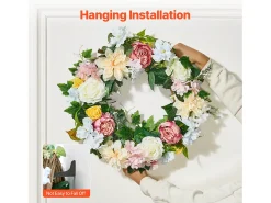 Planta Artificial, SucceBuy Corona Artificial de 61 cm (Peonías Blancas, Hortensias Amarillas y Rosas)