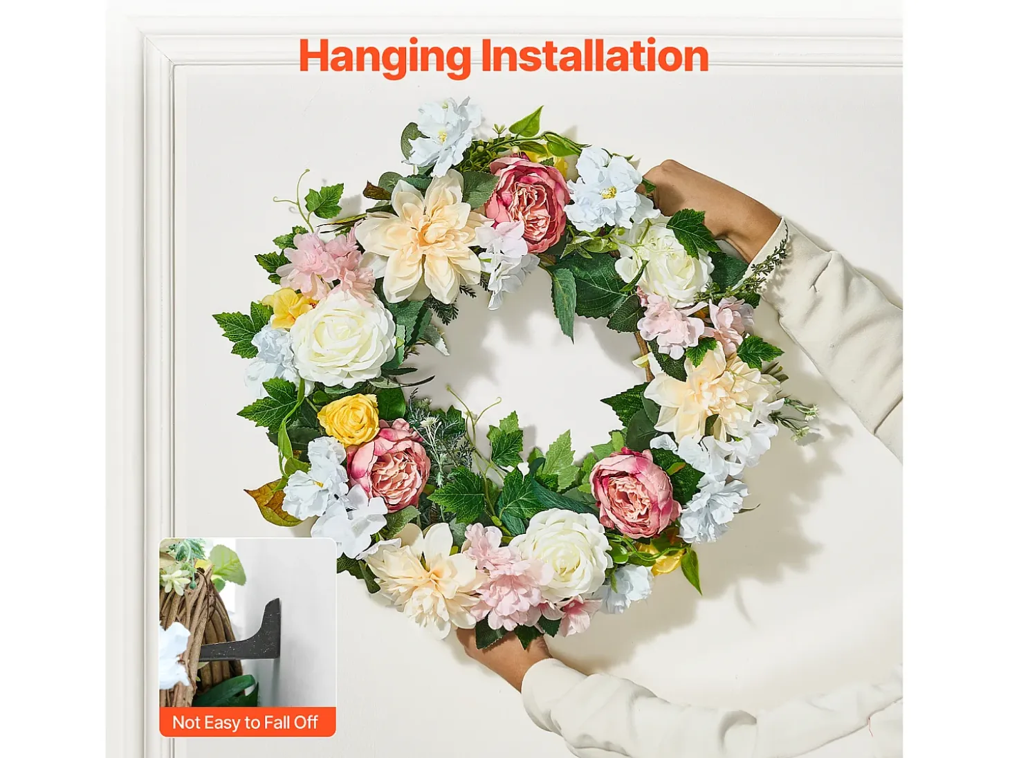 Planta Artificial, SucceBuy Corona Artificial de 61 cm (Peonías Blancas, Hortensias Amarillas y Rosas)