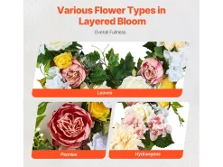 Planta Artificial, SucceBuy Corona Artificial de 61 cm (Peonías Blancas, Hortensias Amarillas y Rosas)
