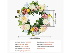 Planta Artificial, SucceBuy Corona Artificial de 61 cm (Peonías Blancas, Hortensias Amarillas y Rosas)