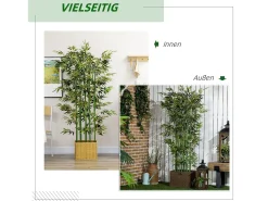 Planta de bambú artificial, 180 cm, en maceta de madera de pino, para interior y exterior, decorativa, verde (35 x 35 x 180 cm)