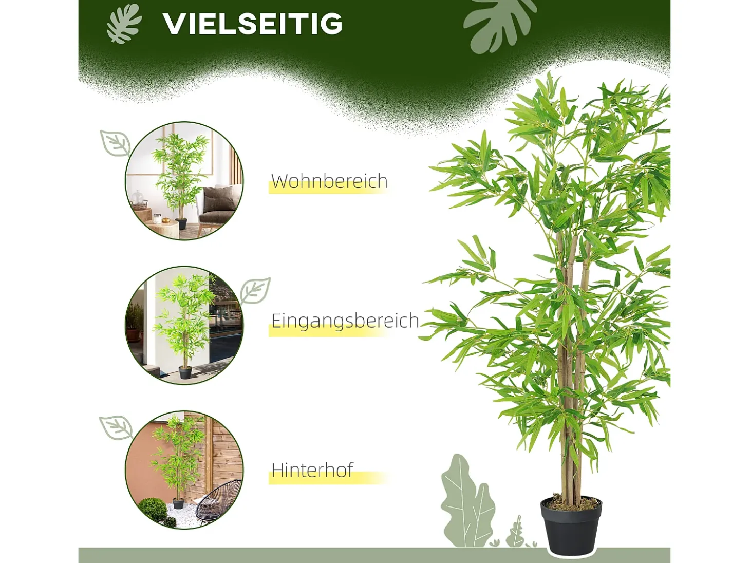 Planta de bambú artificial, 150 cm, con musgo artificial, plástico, verde (17x17x150 cm)