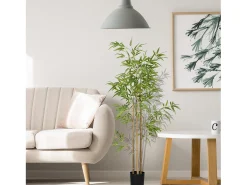 Planta de bambú artificial, hojas densas, plástico, verde (15x15x180cm)