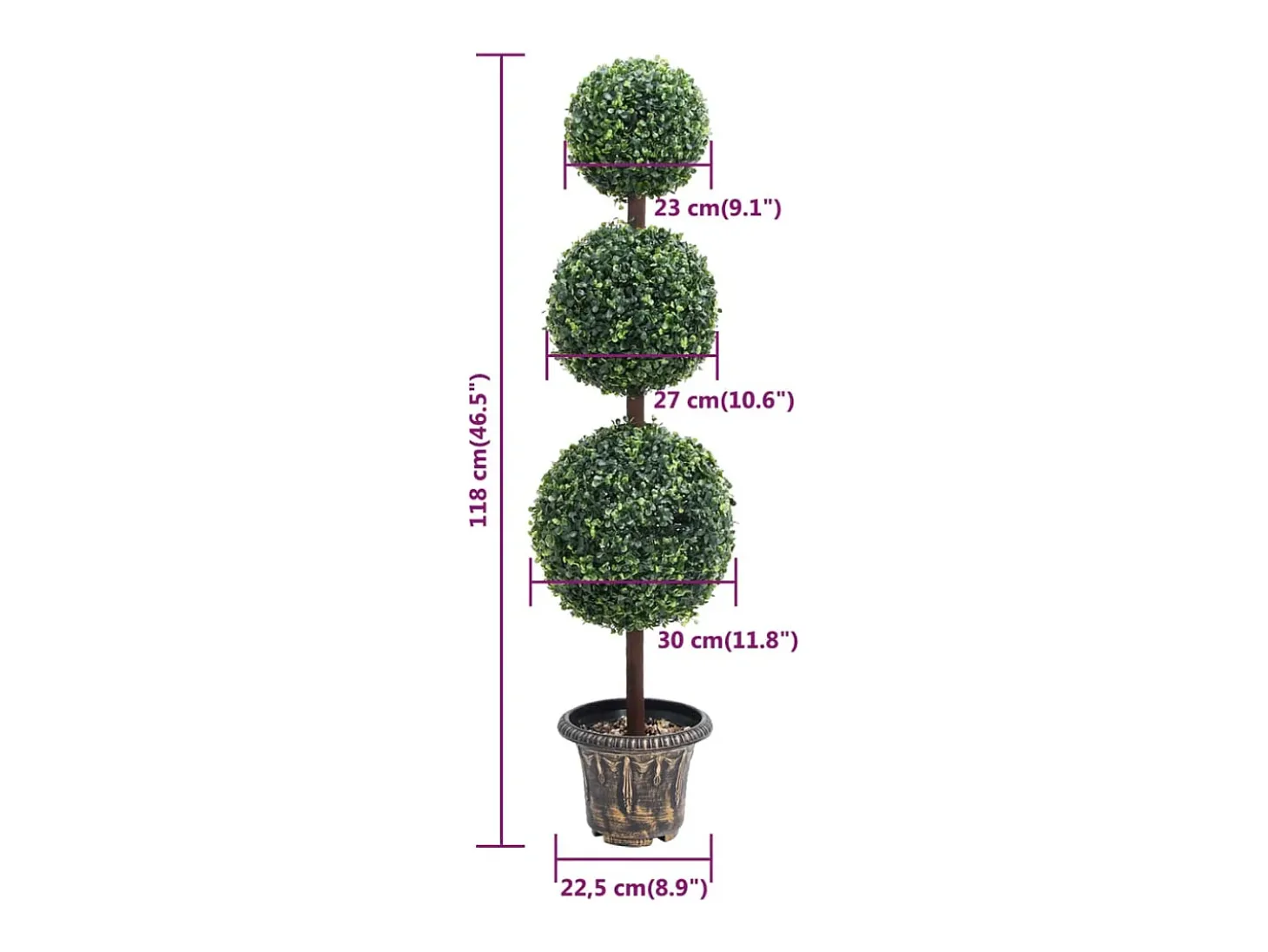 Planta de boj artificial con maceta en forma de bola verde 118 cm