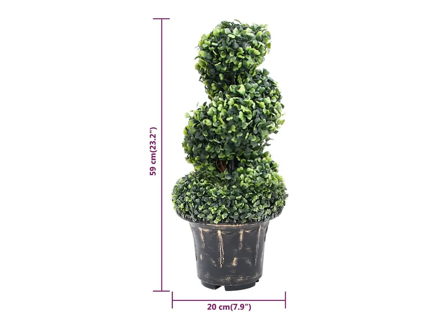 Planta de boj artificial en espiral con maceta verde de 59 cm