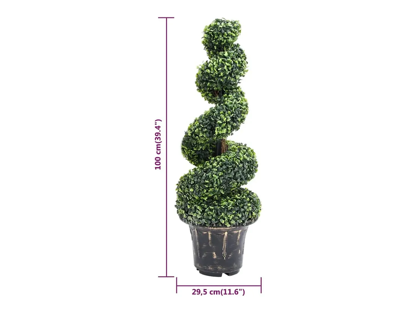 Planta de boj artificial en espiral con maceta verde de 100 cm