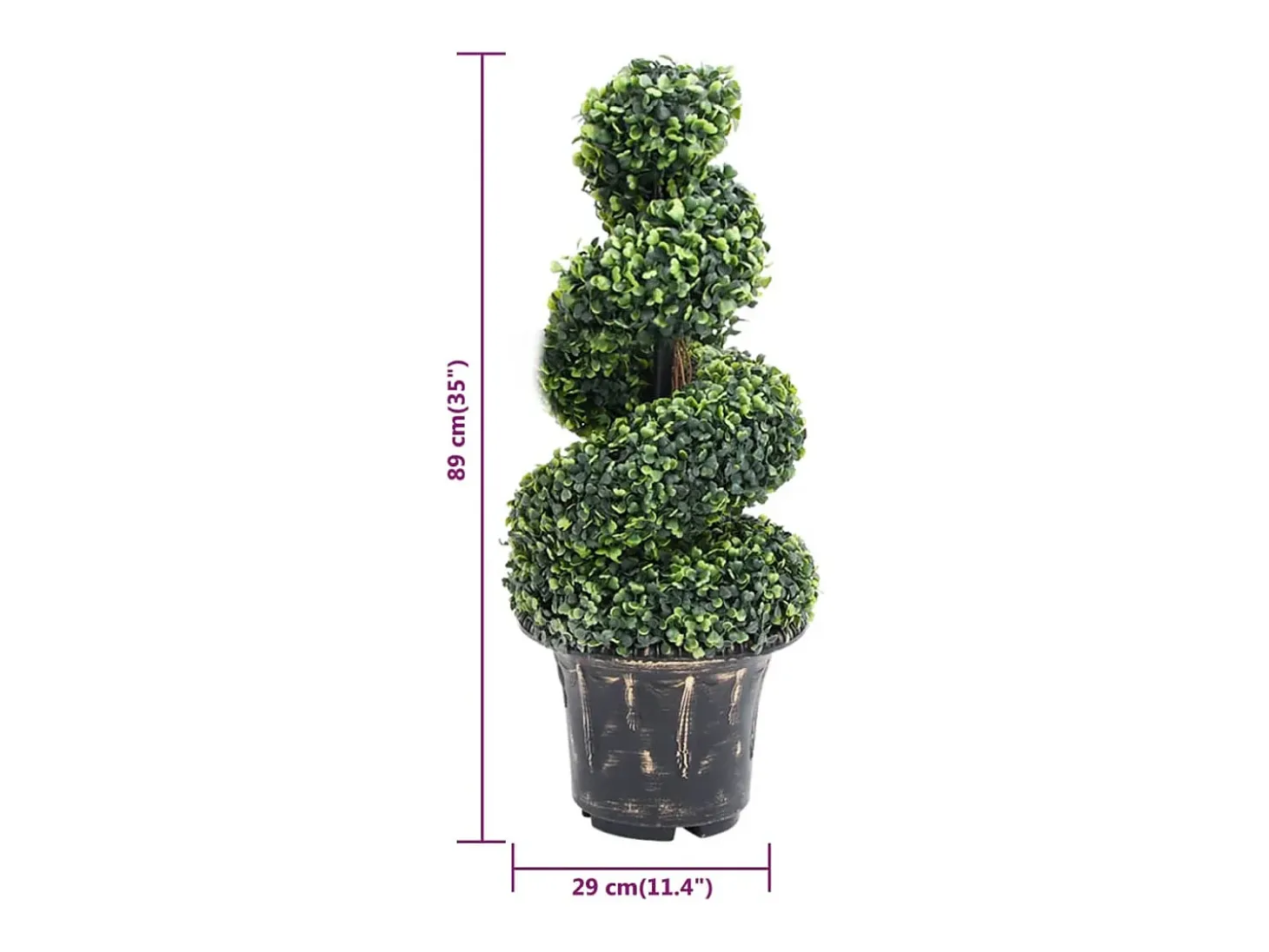 Planta de boj artificial en espiral con maceta verde de 89 cm
