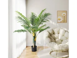 Planta verde artificial - palma en maceta H 120 cm - palma muy realista - 2 troncal y 15 sábanas - con maceta