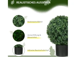 Plantas artificiales de boj en maceta, 2 piezas, resistentes a los rayos UV, color verde (40x40x52 cm)