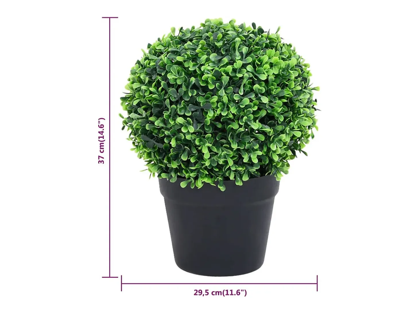 Plantas artificiales de boj (2 unidades, con macetas, bola verde, 37 cm)