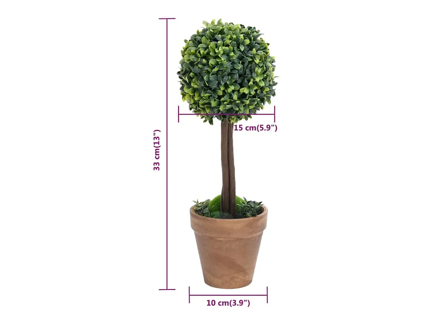 Plantas artificiales de boj (2 unidades, con macetas, bola verde, 33 cm)