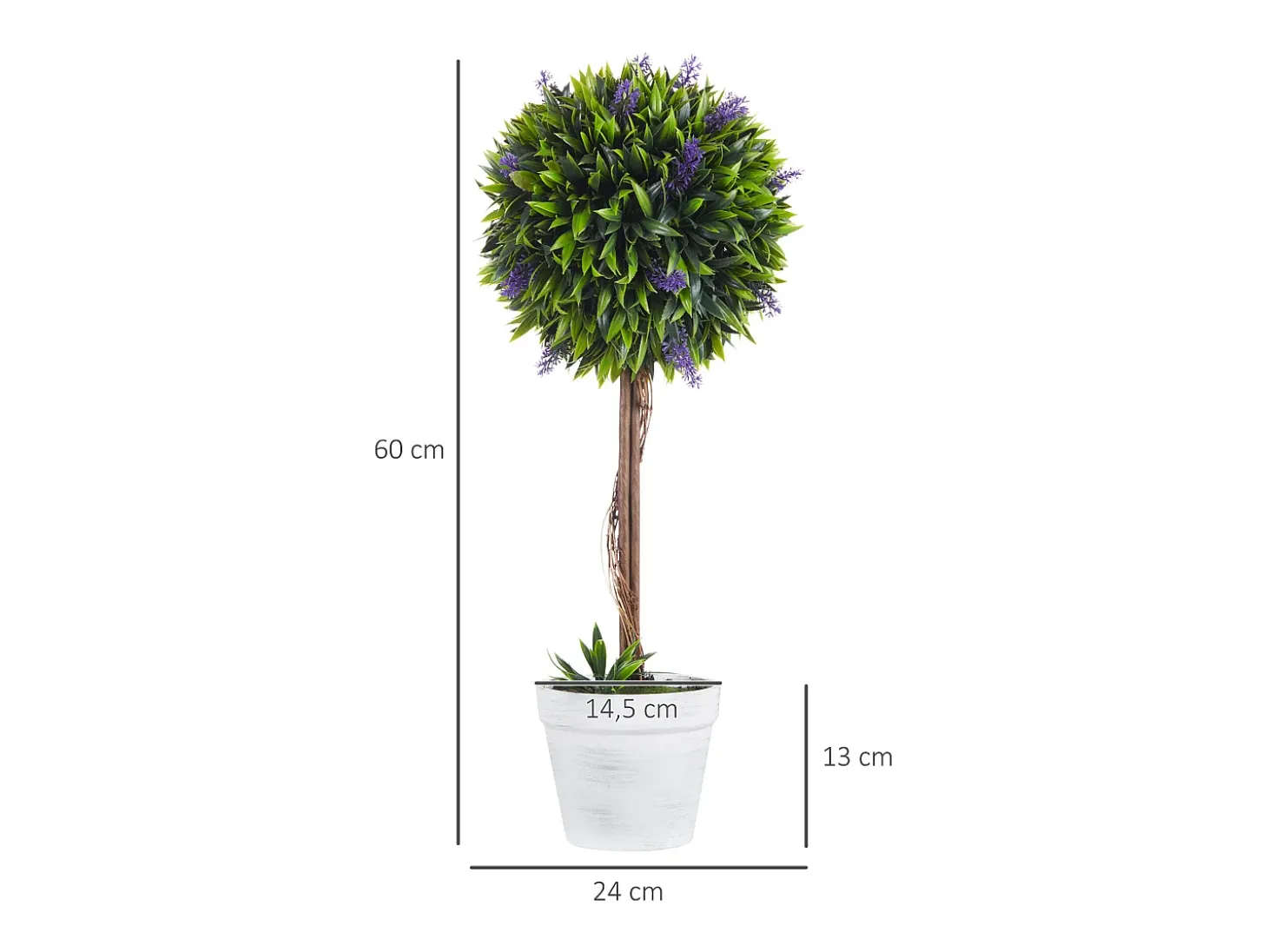 Plantas artificiales de lavanda, 2 piezas, con maceta y musgo artificial, 60 cm, verde (24 x 24 x 60 cm)