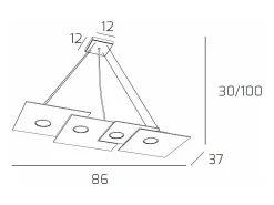 Plate Sospensione 4 Luci Rettangolare Bianco