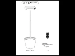 Poldina Reverso Solar L Sage - Lámpara de pie LED solar y recargable 11,7W - Lámpara de pie para exterior e interior H.156cm