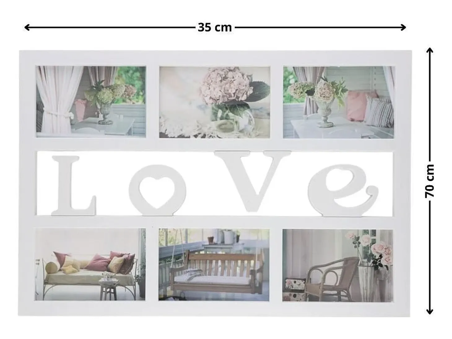 Portafotos múltiple Love 6 fotos blanco 33x48x1,8 cm