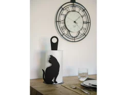 Portarrollos de papel de sobremesa de acero con diseño gato negro, capacidad para 1 rollo, diseño elegante para salón y cocina, fabricado en Italia.
