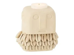 Portavelas de cerámica beige 9x7x10 cm