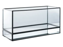 Portavelas de metal negro y cristal 30 x 15 cm