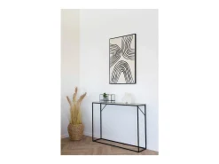 Portavelas de metal negro y cristal 30 x 15 cm