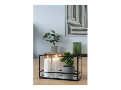 Portavelas de metal negro y cristal 30 x 15 cm