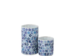 Portavelas de vidrio azul 9.3x9.3x9.3 cm