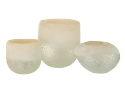 Portavelas de vidrio beige 10.5x10.5x9.5 cm