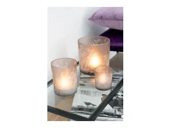 Portavelas de vidrio beige de 15x15x15 cm