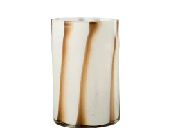 Portavelas de vidrio blanco con líneas marrones L20*l20*H30cm