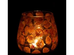 Portavelas de vidrio naranja 14.5x14.5x15 cm
